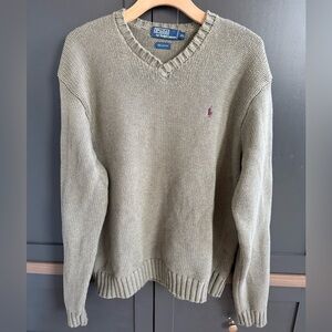 Polo by Ralph Lauren Men's Light Green Cotton V-Neck Sweater • XL